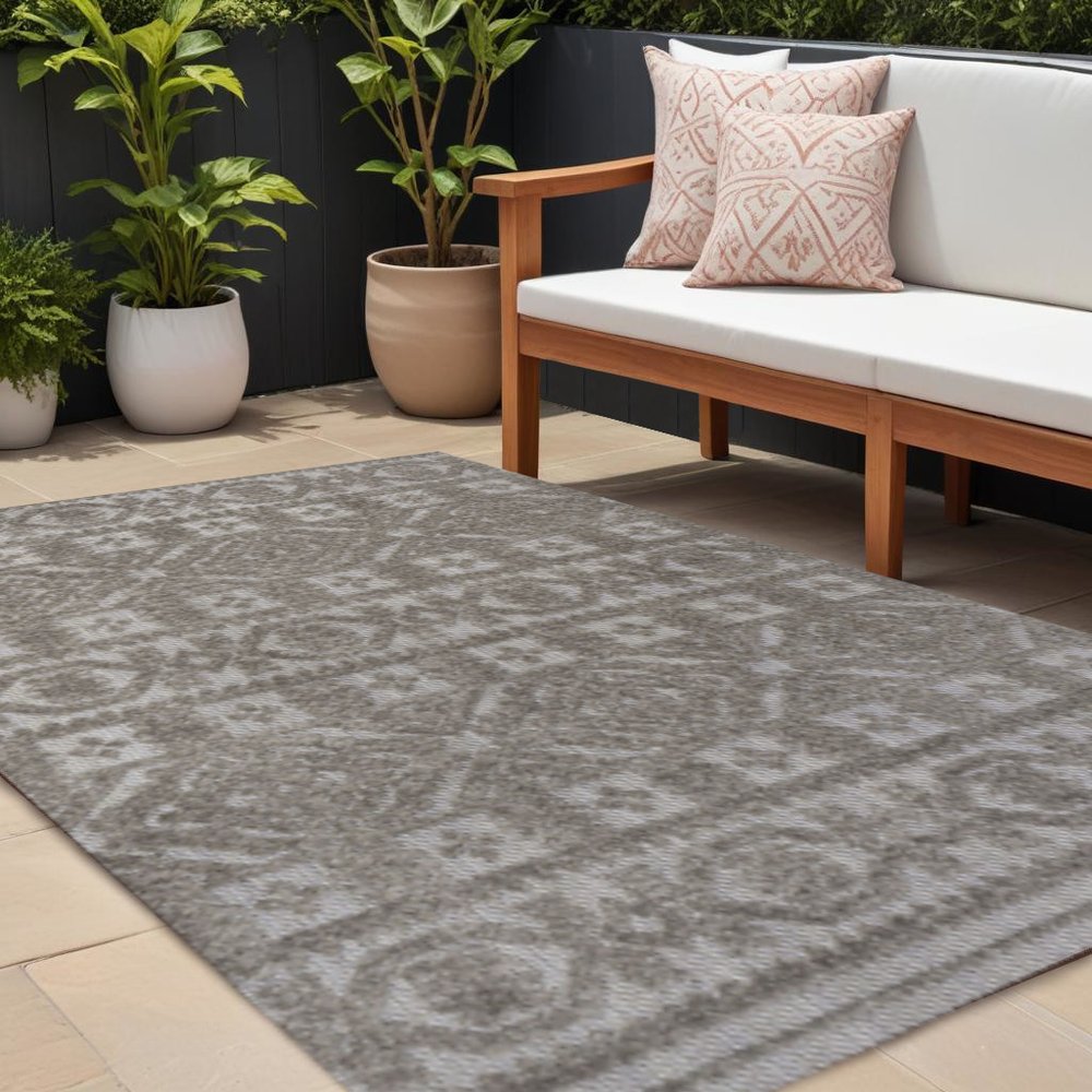 8' X 10' Dark Gray And Ivory Moroccan Indoor Outdoor Area Rug — view 4
