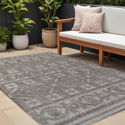 8' X 10' Dark Gray And Ivory Moroccan Indoor Outdoor Area Rug