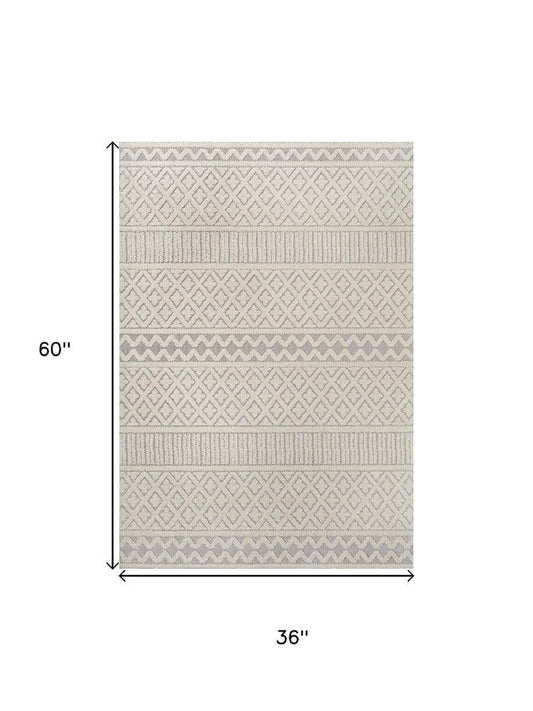 3' X 5' Cream And Gray Trellis Indoor Outdoor Area Rug