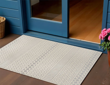 3' X 5' Cream And Gray Trellis Indoor Outdoor Area Rug HomeRoots
