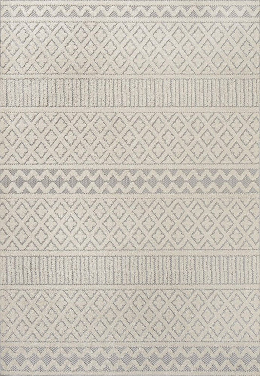 3' X 5' Cream And Gray Trellis Indoor Outdoor Area Rug