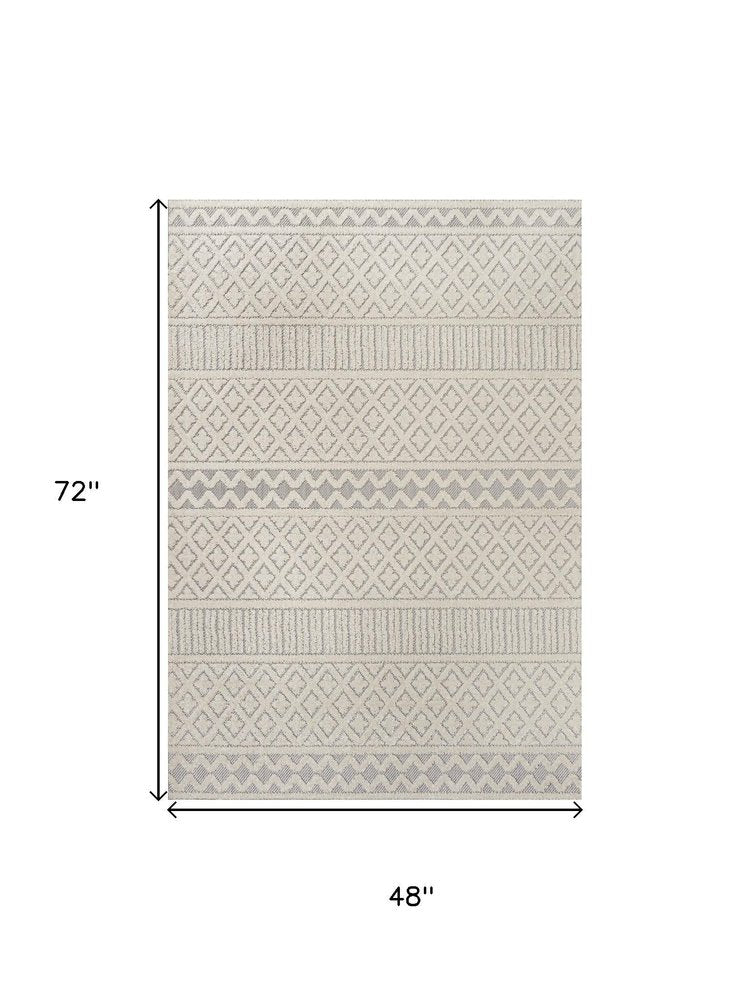 4' X 6' Cream And Gray Trellis Indoor Outdoor Area Rug — view 3