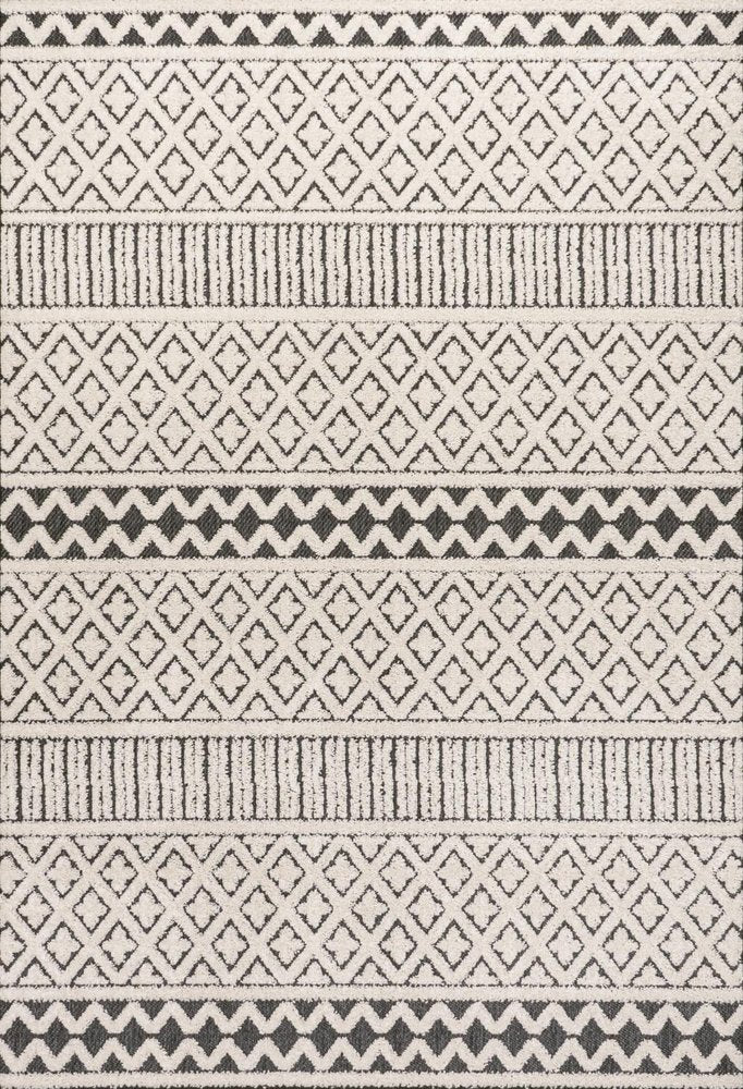 3' X 5' Cream And Black Trellis Indoor Outdoor Area Rug HomeRoots