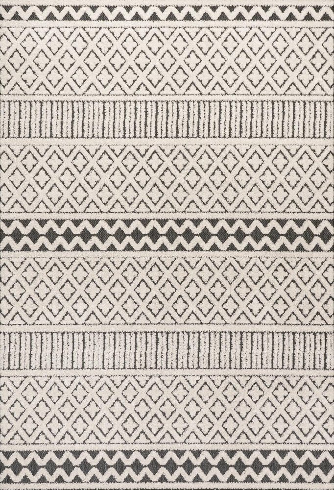 4' X 6' Cream And Black Trellis Indoor Outdoor Area Rug — view 3