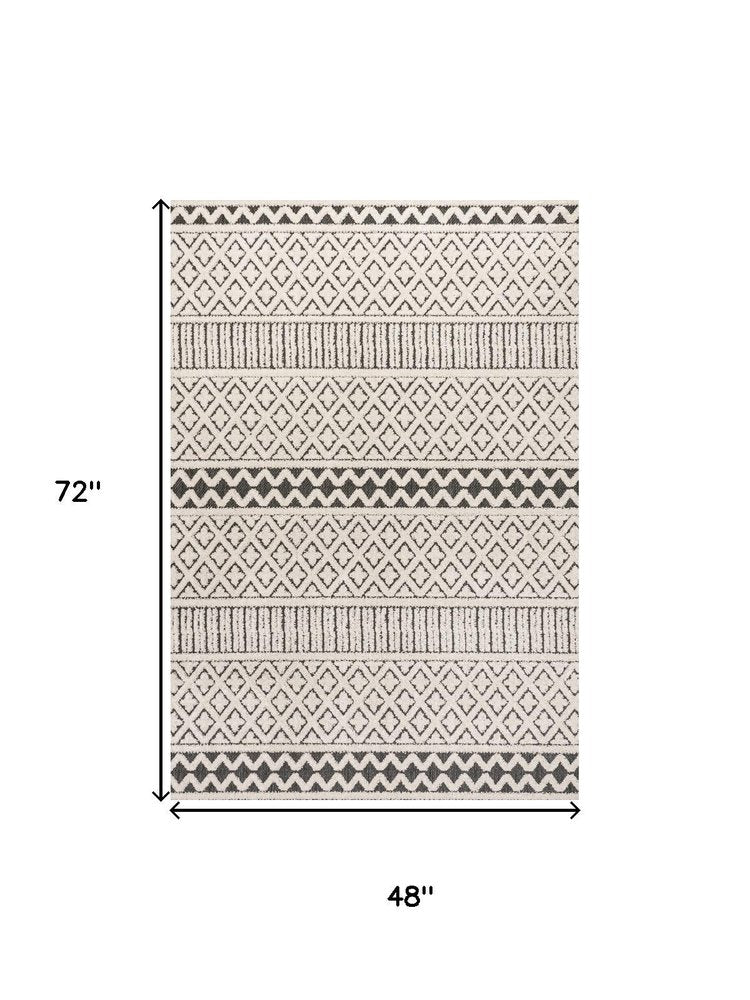 4' X 6' Cream And Black Trellis Indoor Outdoor Area Rug HomeRoots