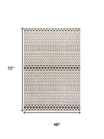 4' X 6' Cream And Black Trellis Indoor Outdoor Area Rug HomeRoots