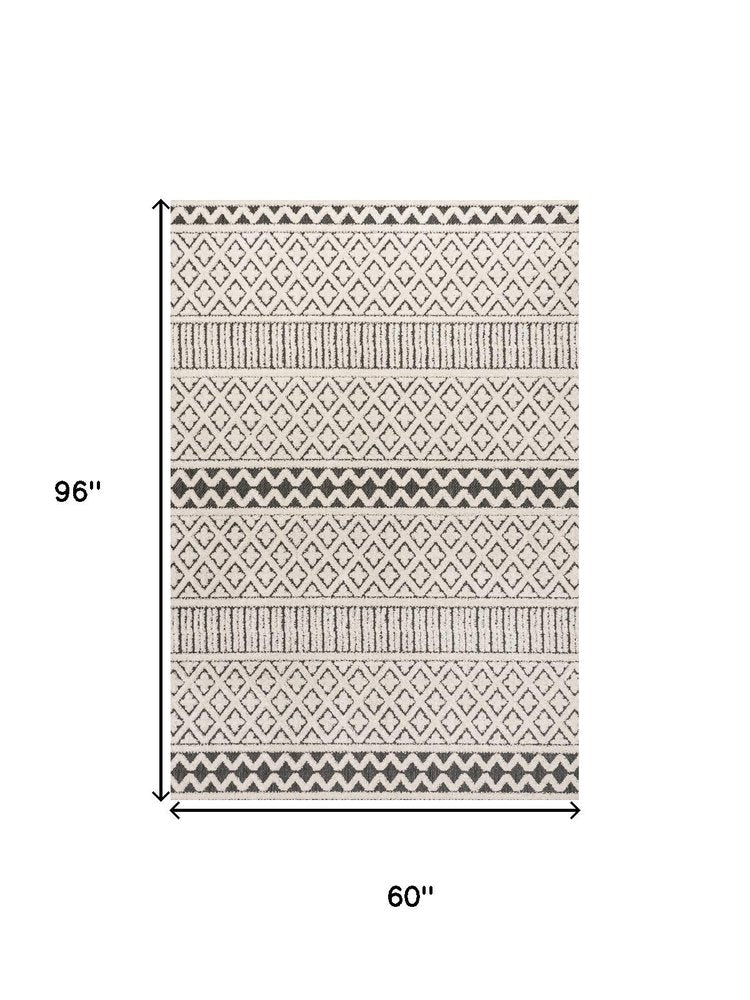 5' X 8' Cream And Black Trellis Indoor Outdoor Area Rug — view 2