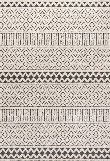 5' X 8' Cream And Black Trellis Indoor Outdoor Area Rug
