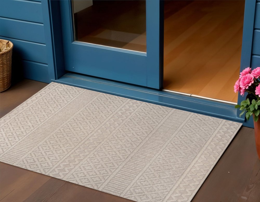 3' X 5' Beige And Gray Trellis Indoor Outdoor Area Rug HomeRoots