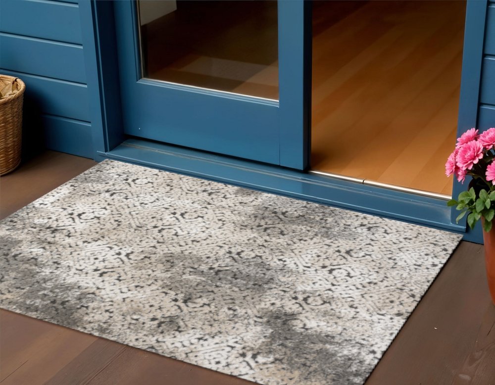 3' X 5' Cream Beige And Dark Gray Abstract Indoor Outdoor Area Rug — view 5