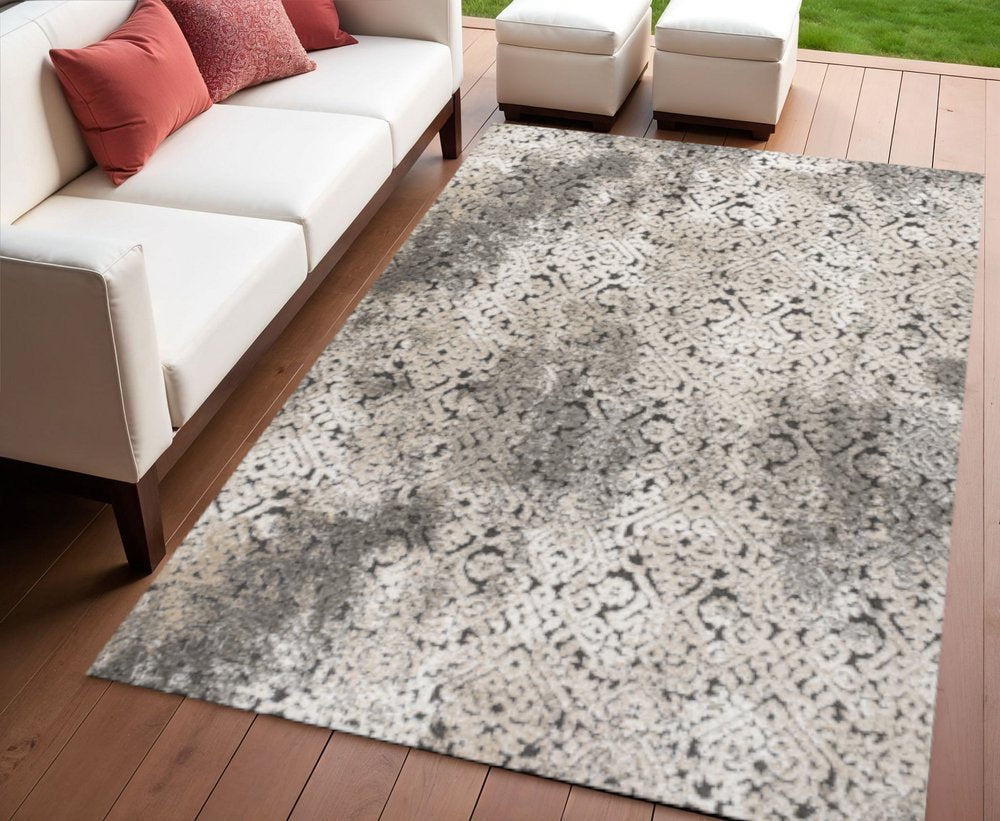 4' X 6' Cream Beige And Dark Gray Abstract Indoor Outdoor Area Rug HomeRoots