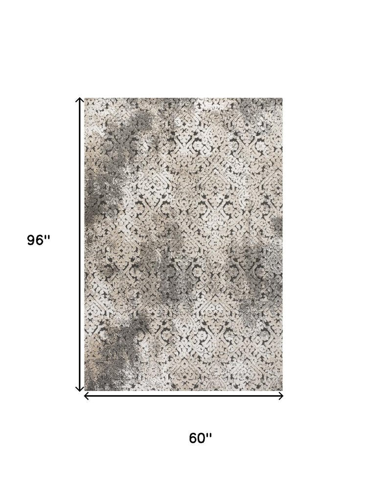 5' X 8' Cream Beige And Dark Gray Abstract Indoor Outdoor Area Rug HomeRoots