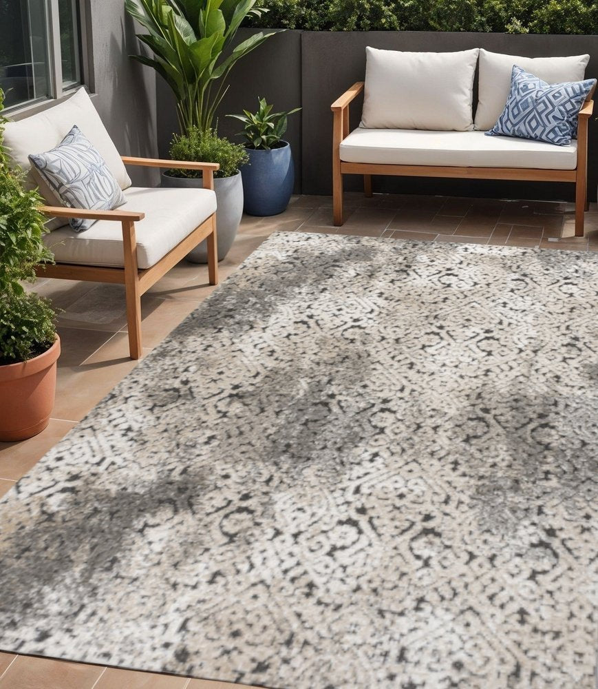 5' X 8' Cream Beige And Dark Gray Abstract Indoor Outdoor Area Rug HomeRoots