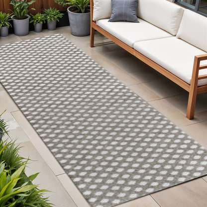 8' Dark Gray And Ivory Trellis Indoor Outdoor Runner Rug HomeRoots