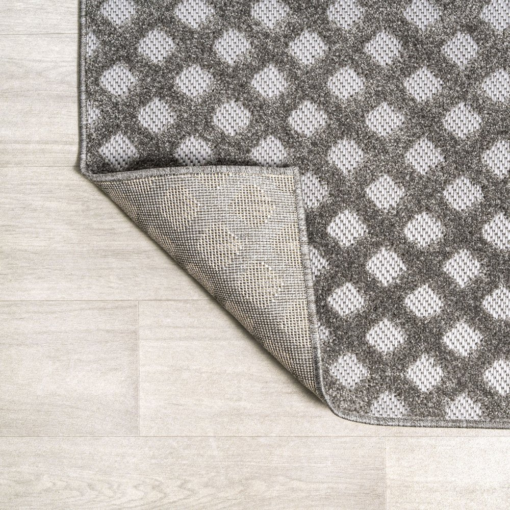 8' Dark Gray And Ivory Trellis Indoor Outdoor Runner Rug HomeRoots