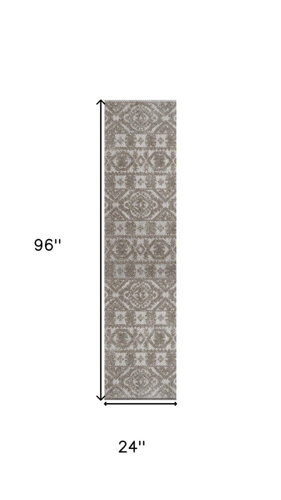 8' Dark Gray And Ivory Moroccan Indoor Outdoor Runner Rug — view 13