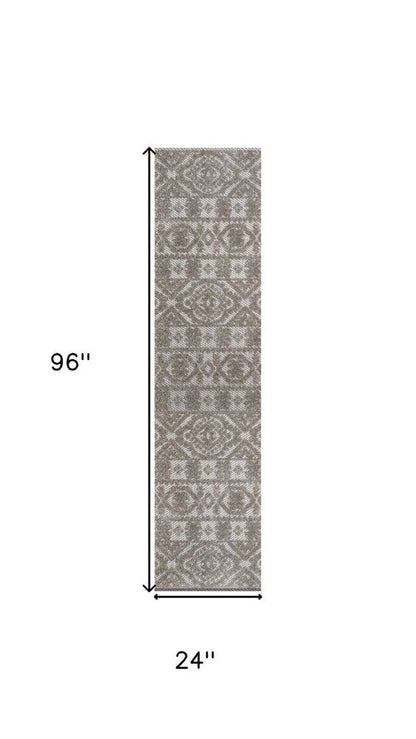 8' Dark Gray And Ivory Moroccan Indoor Outdoor Runner Rug HomeRoots