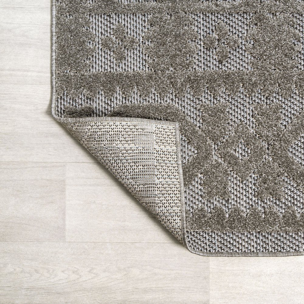 8' Dark Gray And Ivory Moroccan Indoor Outdoor Runner Rug HomeRoots
