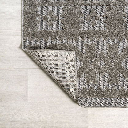 8' Dark Gray And Ivory Moroccan Indoor Outdoor Runner Rug HomeRoots