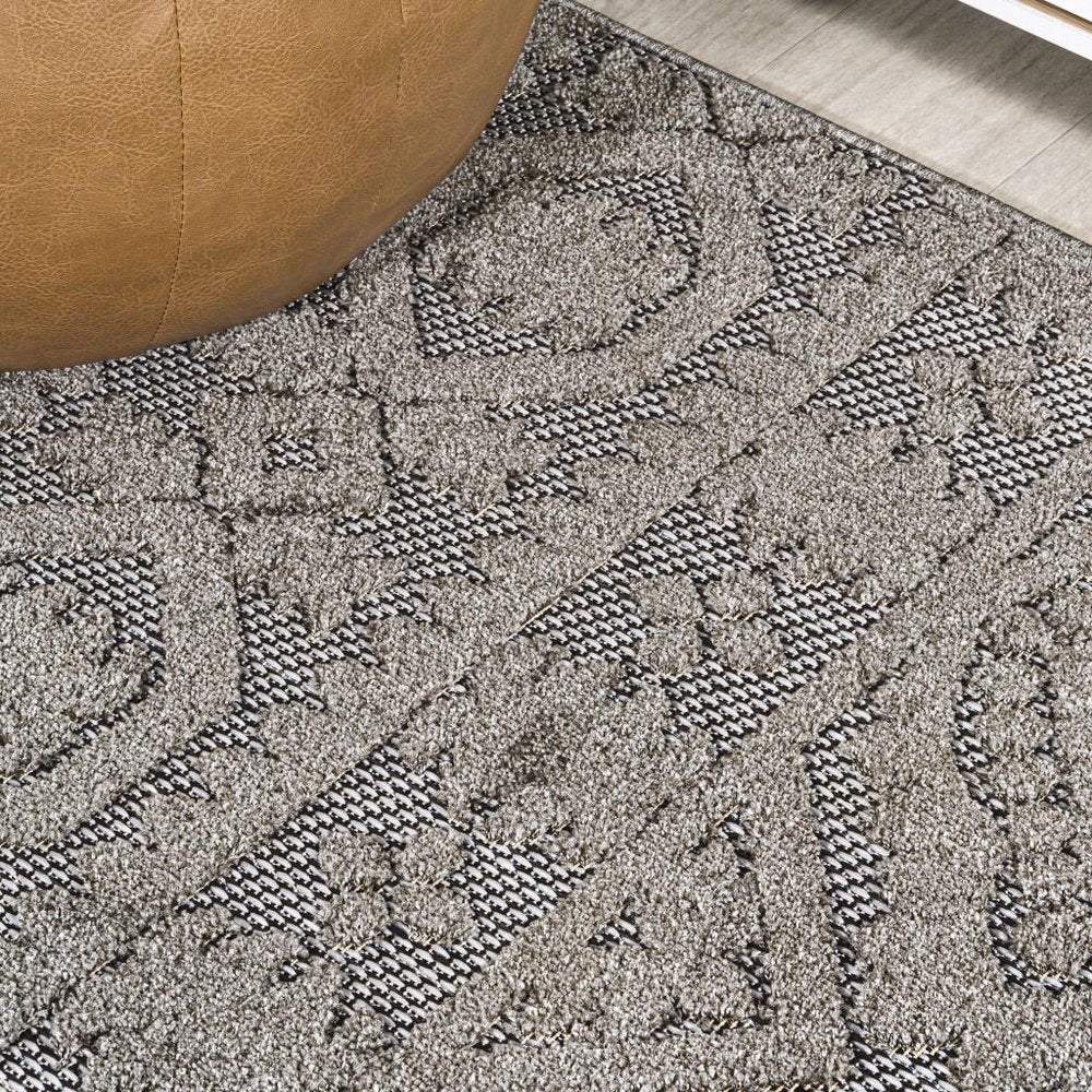 8' Dark Gray And Ivory Moroccan Indoor Outdoor Runner Rug HomeRoots