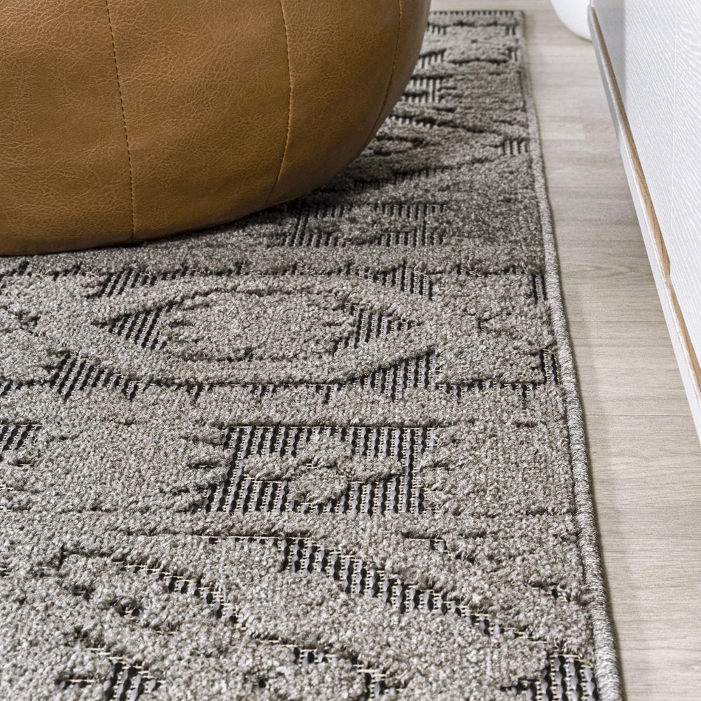 8' Dark Gray And Ivory Moroccan Indoor Outdoor Runner Rug HomeRoots