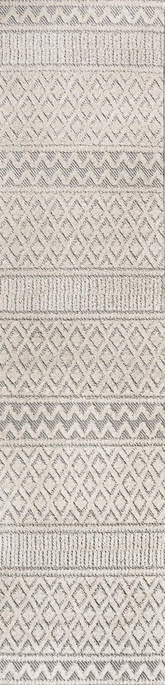 8' Cream And Gray Trellis Indoor Outdoor Runner Rug — view 6