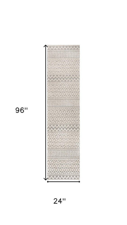 8' Cream And Gray Trellis Indoor Outdoor Runner Rug HomeRoots