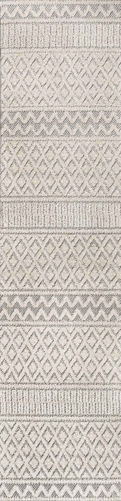 8' Cream And Gray Trellis Indoor Outdoor Runner Rug HomeRoots