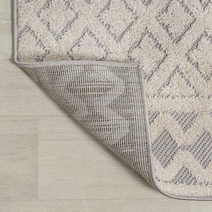 8' Cream And Gray Trellis Indoor Outdoor Runner Rug HomeRoots
