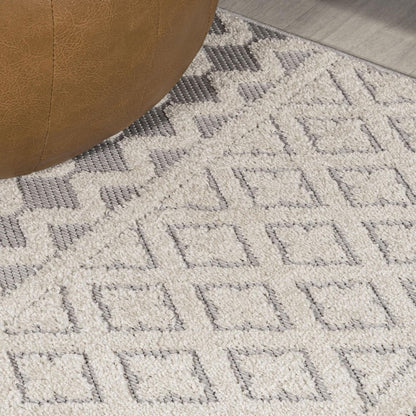 8' Cream And Gray Trellis Indoor Outdoor Runner Rug HomeRoots