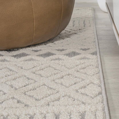 8' Cream And Gray Trellis Indoor Outdoor Runner Rug HomeRoots