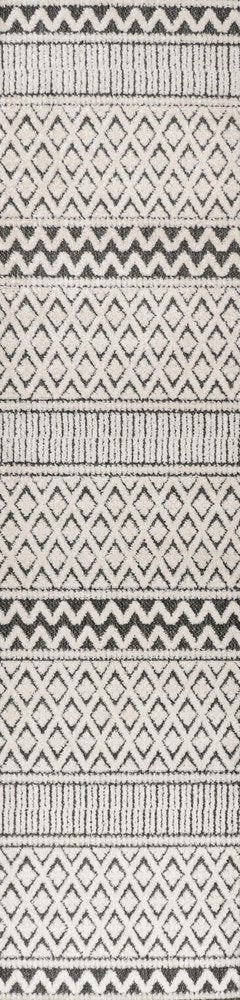 8' Cream And Black Trellis Indoor Outdoor Runner Rug