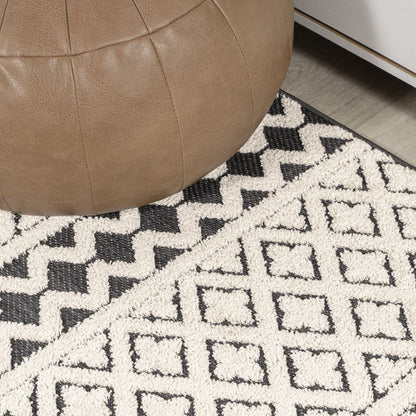 8' Cream And Black Trellis Indoor Outdoor Runner Rug HomeRoots