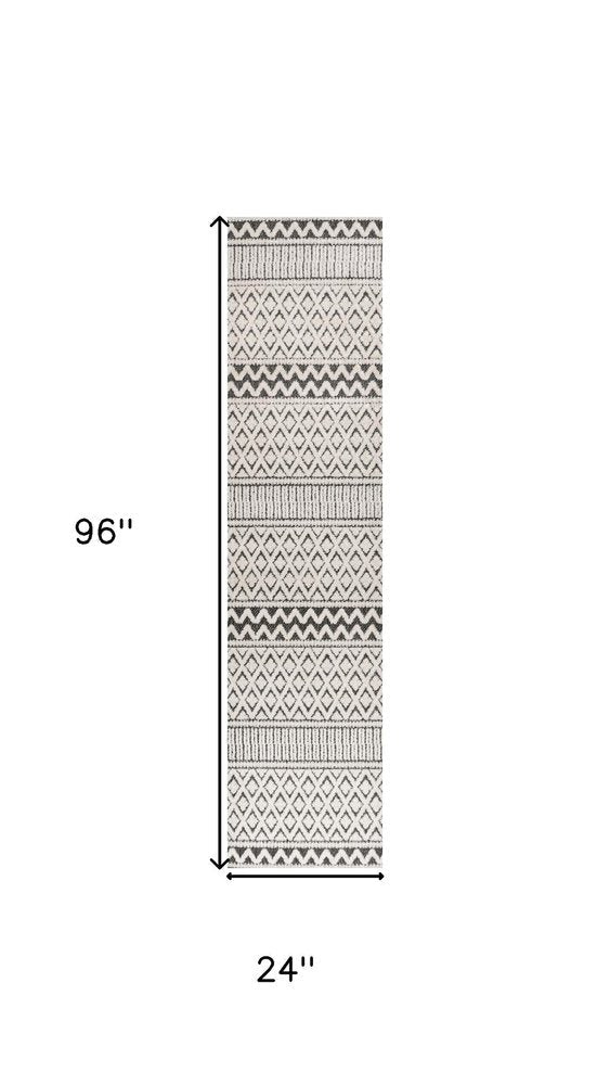 8' Cream And Black Trellis Indoor Outdoor Runner Rug — view 5