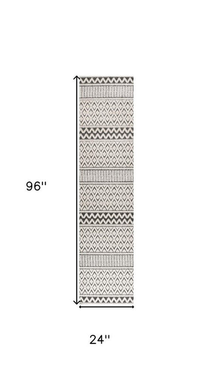 8' Cream And Black Trellis Indoor Outdoor Runner Rug HomeRoots