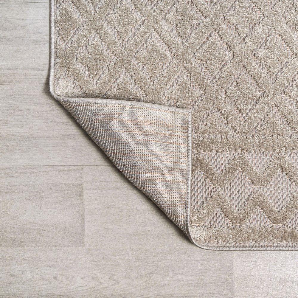 8' Beige And Gray Trellis Indoor Outdoor Runner Rug HomeRoots