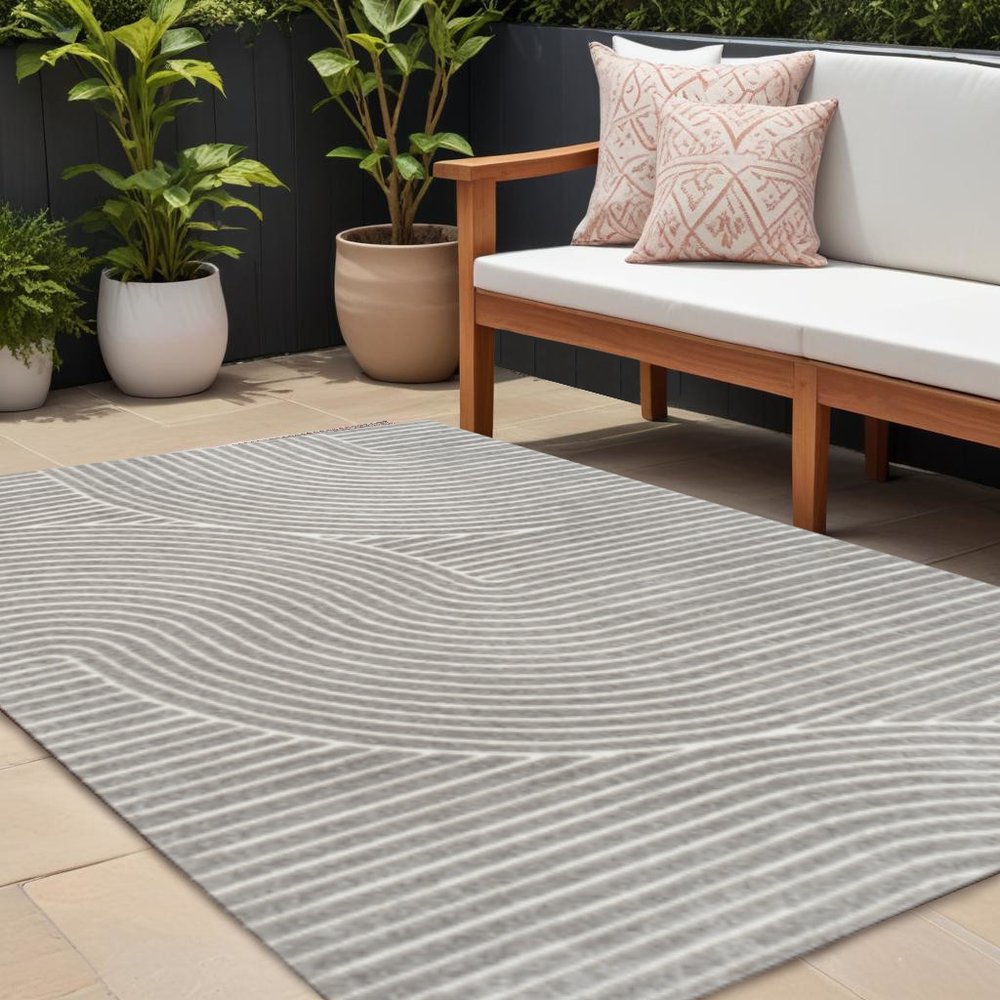 8' X 10' Gray And Ivory Striped Indoor Outdoor Area Rug HomeRoots