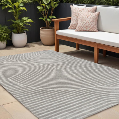 8' X 10' Gray And Ivory Striped Indoor Outdoor Area Rug HomeRoots