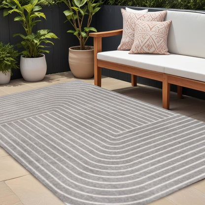 8' X 10' Gray And Ivory Striped Indoor Outdoor Area Rug HomeRoots