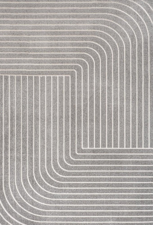 8' X 10' Gray And Ivory Striped Indoor Outdoor Area Rug