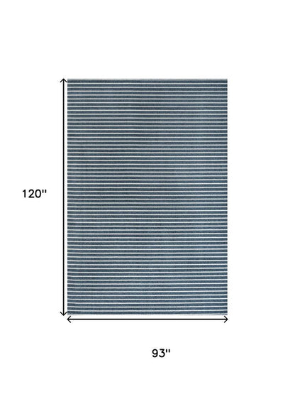 8' X 10' Navy Blue And Ivory Striped Indoor Outdoor Area Rug