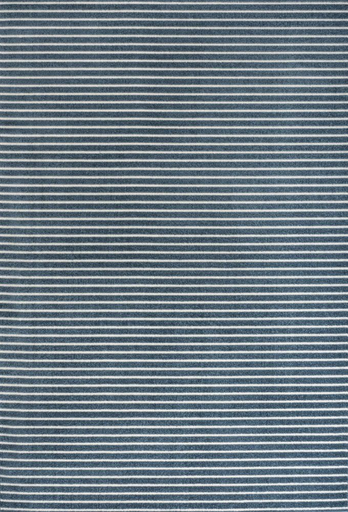 8' X 10' Navy Blue And Ivory Striped Indoor Outdoor Area Rug — view 1