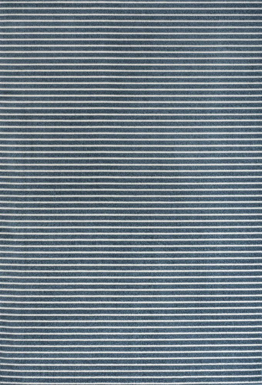 8' X 10' Navy Blue And Ivory Striped Indoor Outdoor Area Rug