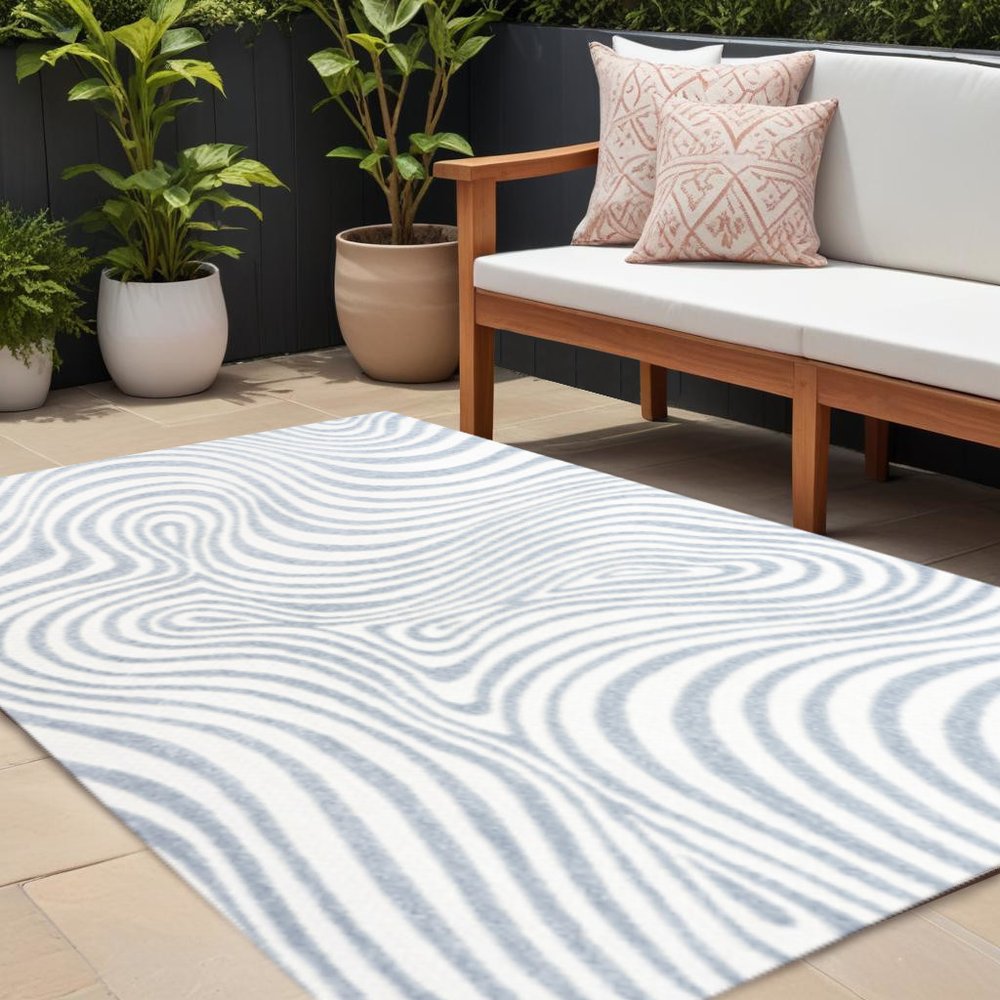 8' X 10' Light Blue And Ivory Abstract Indoor Outdoor Area Rug — view 5