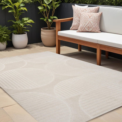 8' X 10' Ivory And Cream Striped Indoor Outdoor Area Rug HomeRoots