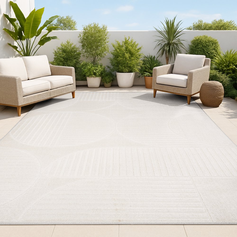 8' X 10' Ivory And Cream Striped Indoor Outdoor Area Rug — view 5