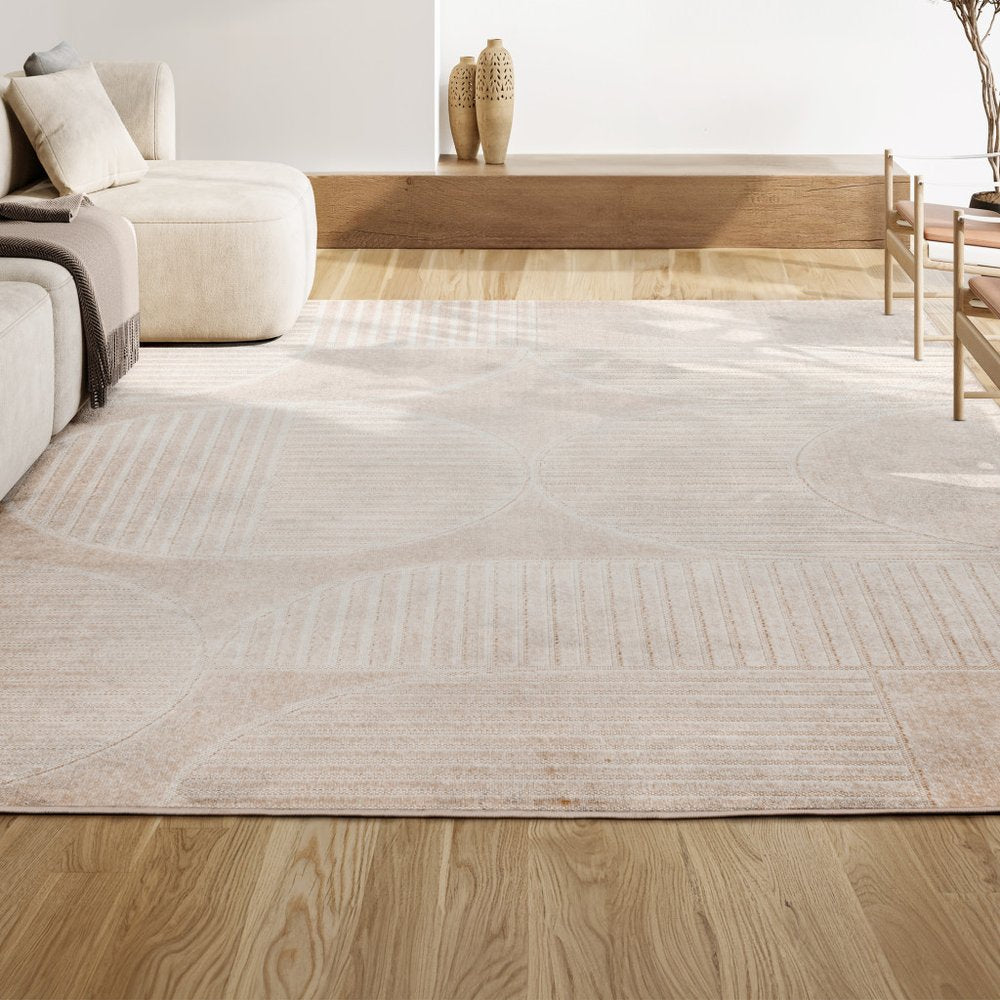 8' X 10' Ivory And Cream Striped Indoor Outdoor Area Rug HomeRoots