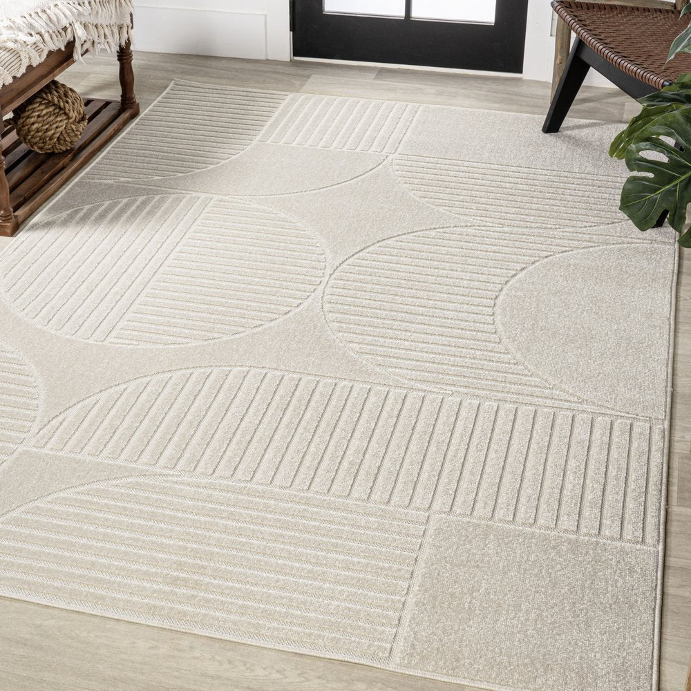 8' X 10' Ivory And Cream Striped Indoor Outdoor Area Rug — view 7