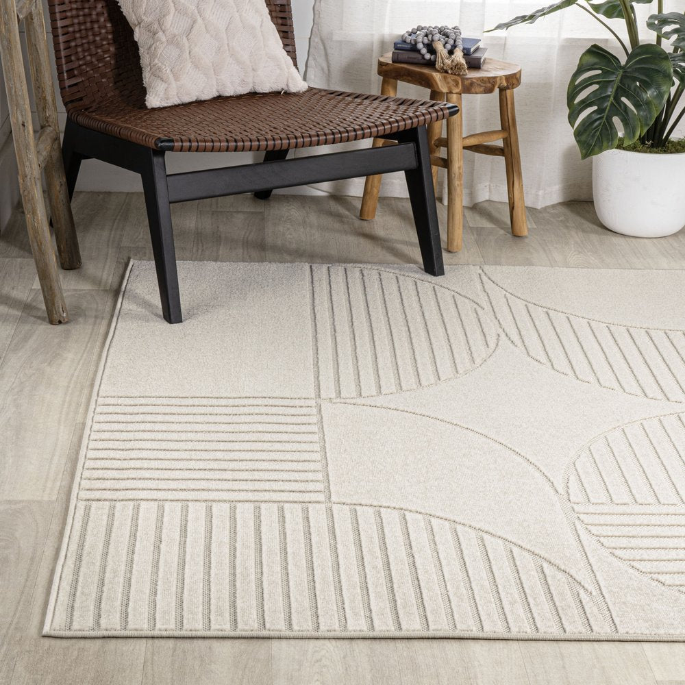 8' X 10' Ivory And Cream Striped Indoor Outdoor Area Rug HomeRoots