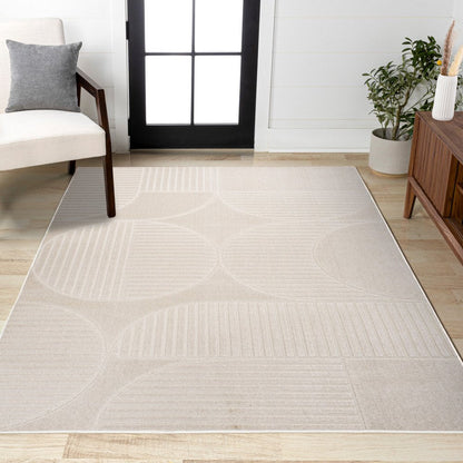 8' X 10' Ivory And Cream Striped Indoor Outdoor Area Rug HomeRoots